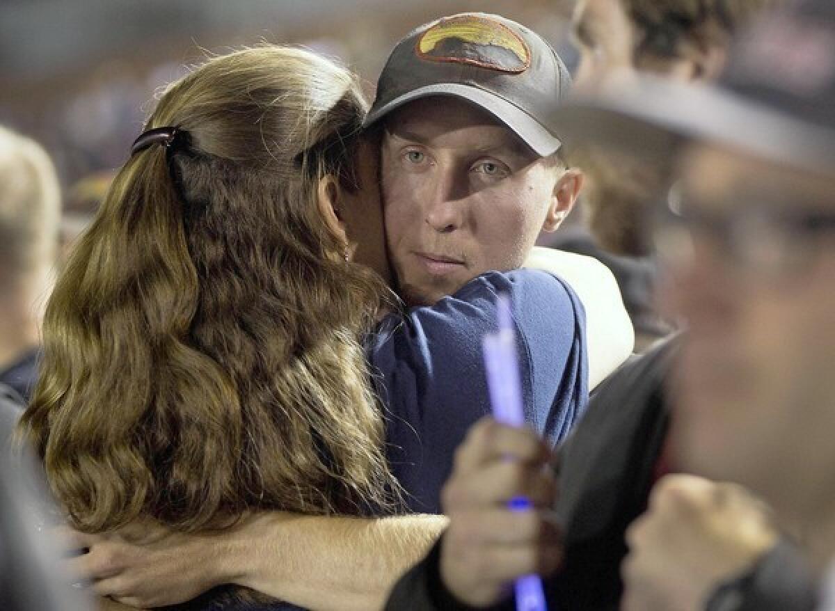 Firefighter Brendan McDonough, the sole survivor of the 20-man Granite Mountain hotshot crew, at a Prescott, Ariz., vigil for his fallen colleagues.