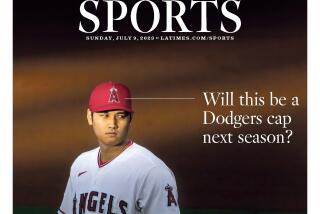 The Times sports cover features Shohei Ohtani on the mound and a headline asking whether he will be a Dodgers next season.