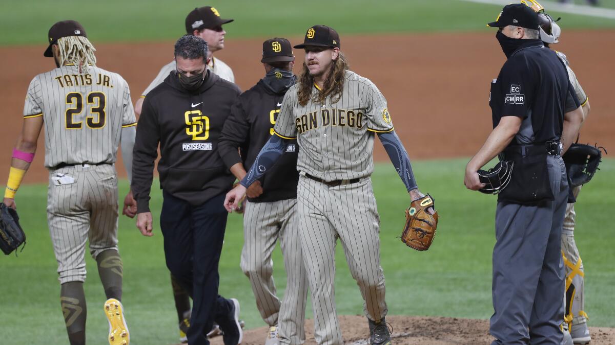 White Sox's Clevinger leaves start against Dodgers with right biceps  soreness - The San Diego Union-Tribune