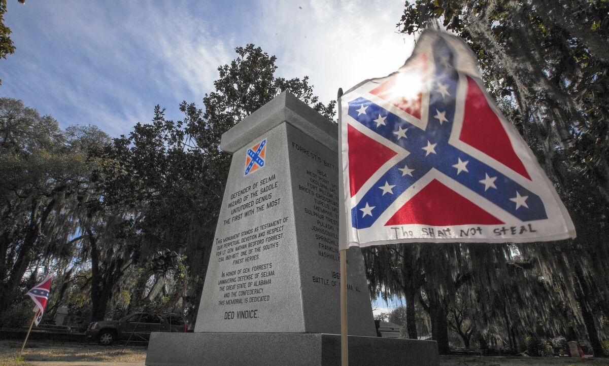 The ongoing racial divide in Selma, Ala., is evident in the feud over the bronze bust of Confederate Gen. Nathan Bedford Forrest that was taken from his monument.
