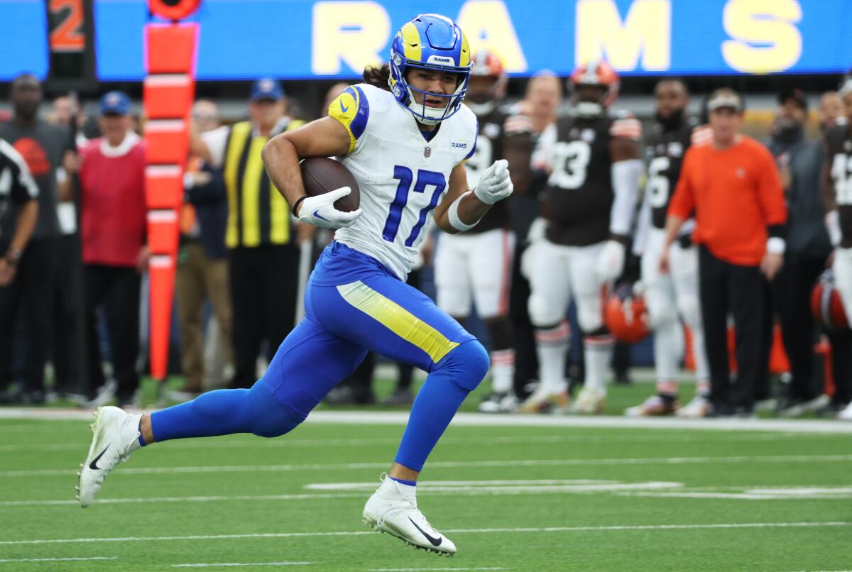 The Rams' Puka Nacua breaks into the secondary against the Cleveland Browns for a 70-yard touchdown.