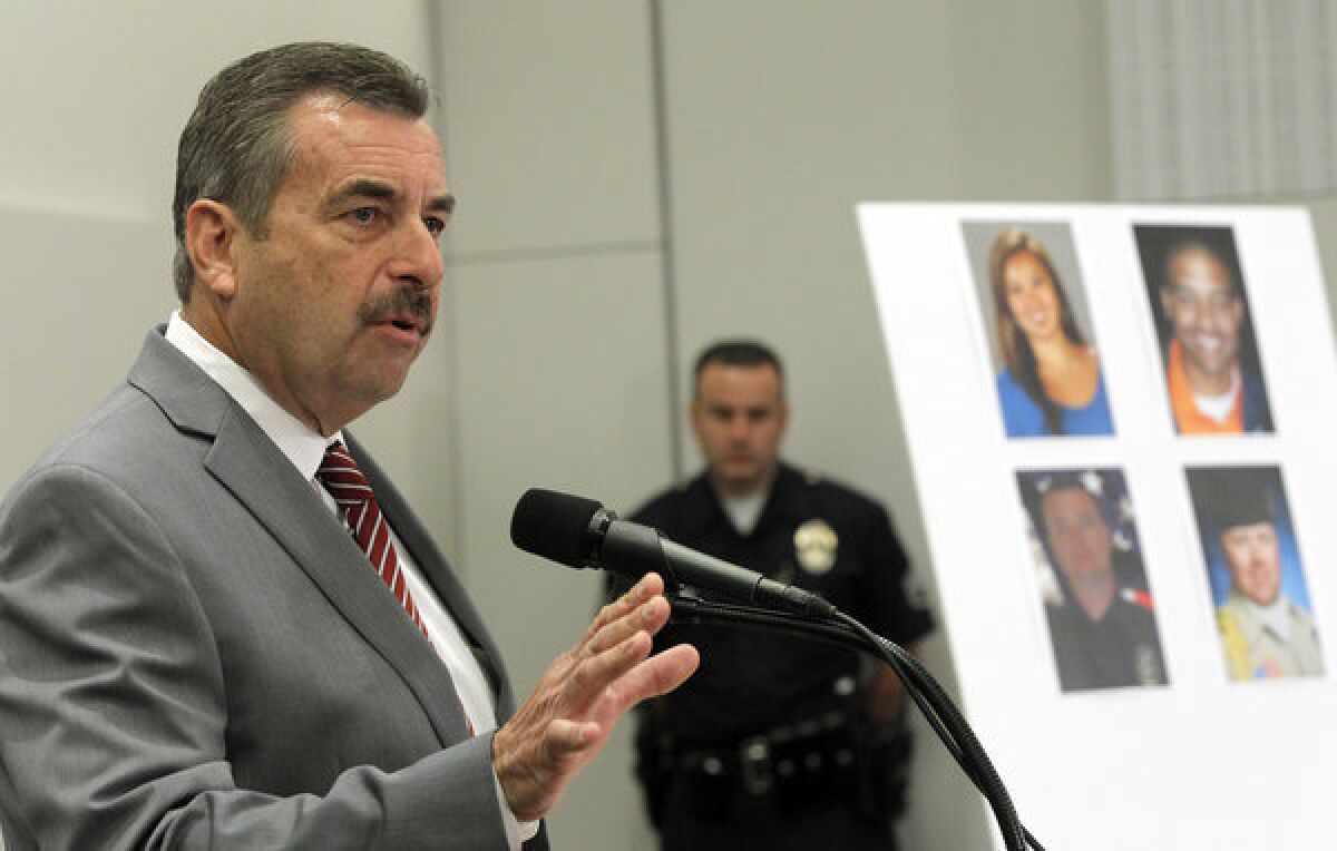 Los Angeles Police Chief Charlie Beck speaks at a new conference about Christopher Dorner in February.