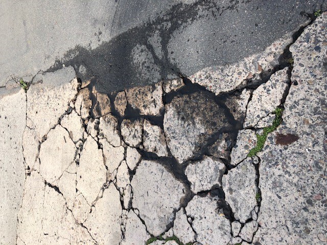 Decaying sidewalk on Fay Avenue between Kline and Jewel streets in La Jolla.