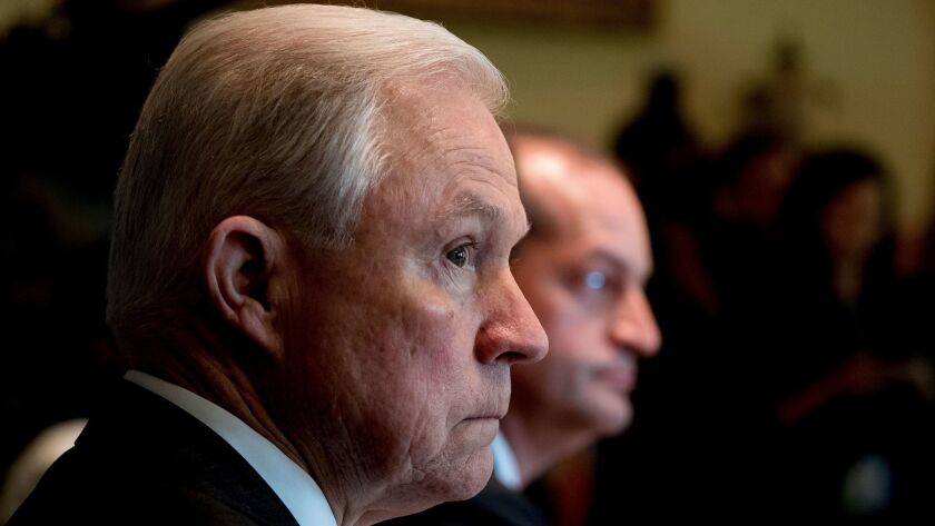 Atty. Gen. Jeff Sessions attends a Cabinet meeting with President Trump in the White House on Monday.