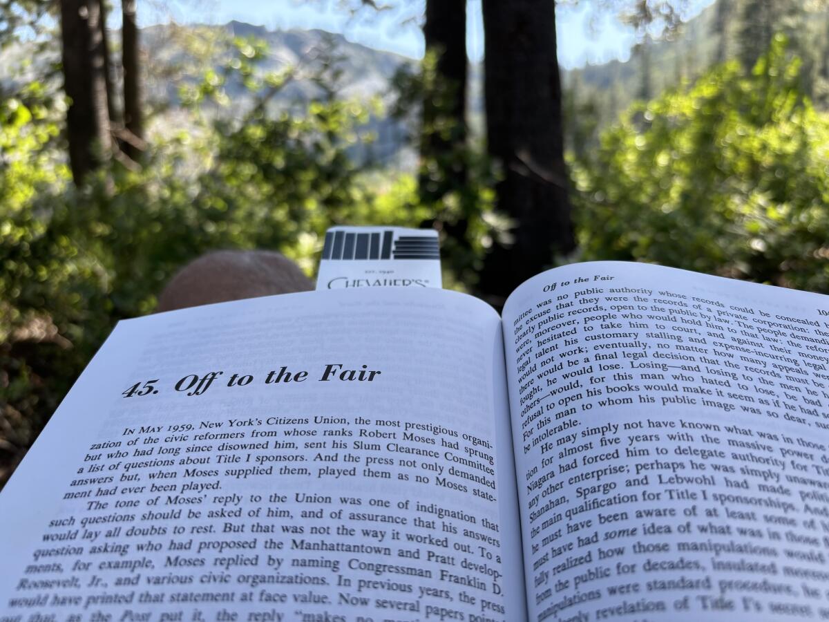 A view of my copy of "The Power Broker," by the shores of Castle Lake.