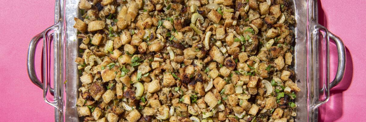 Country stuffing with lots of Celery -- a great vegan option for Thanksgiving
