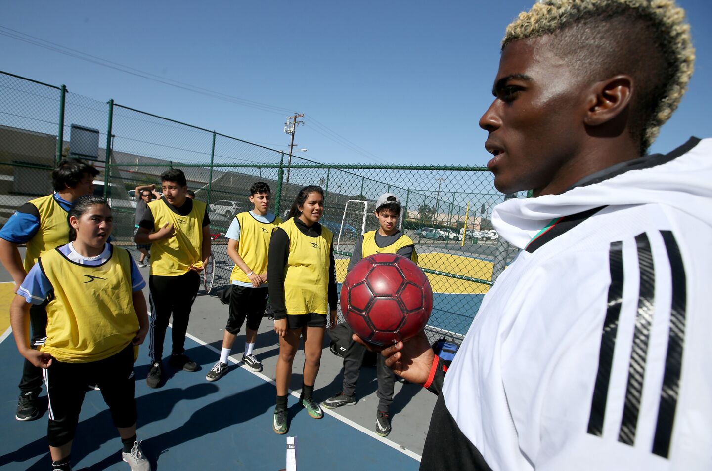Galaxy forward Gyasi Zardes supervises youth futsal games at Hawthorne Memorial Park, where you can find him most Thursdays working with the kids.