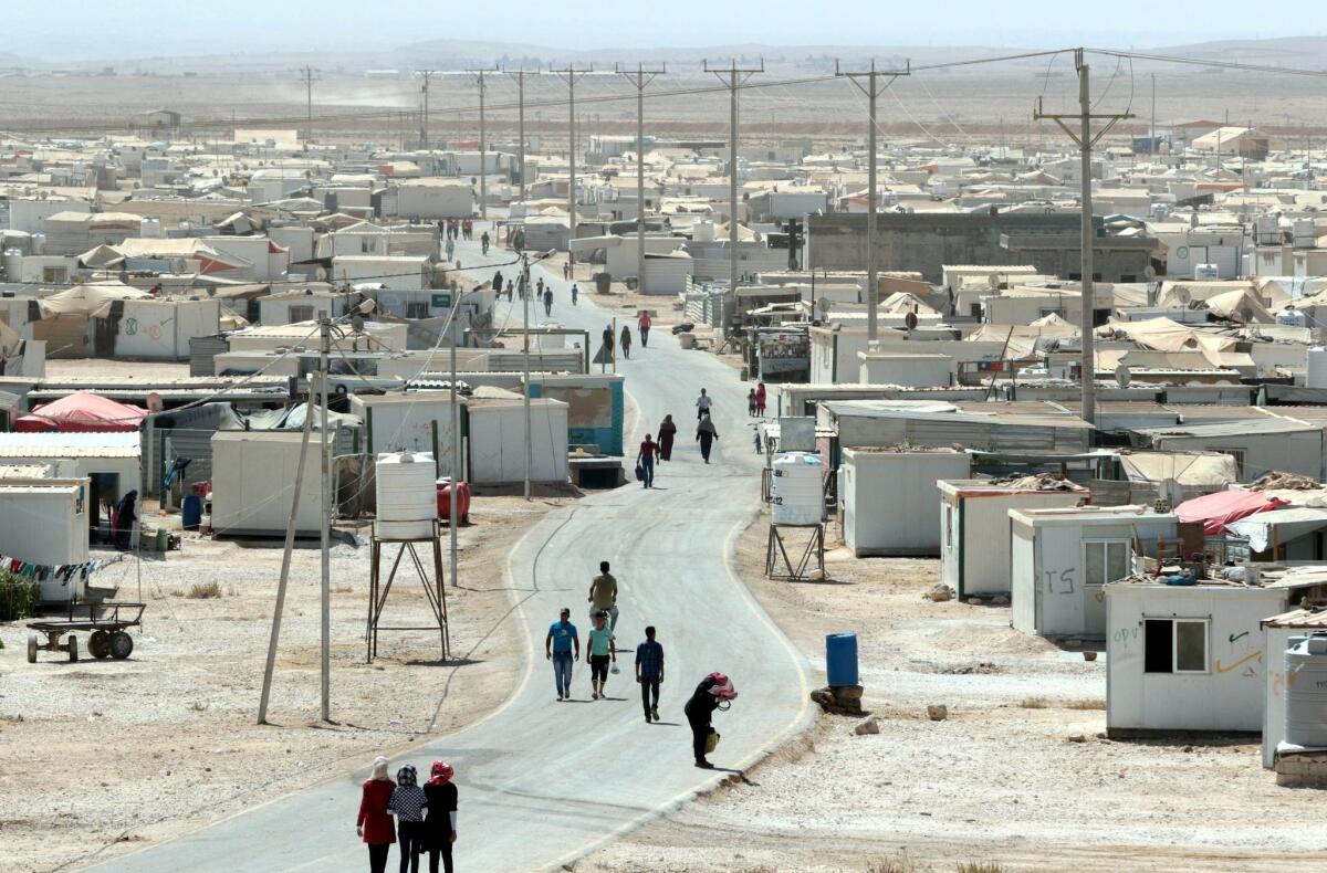 This photo taken Sept. 19, 2015 shows a general view of the massive U.N.-run Zaatari camp for Syrian refugees, located northeast of the Jordanian capital of Amman.