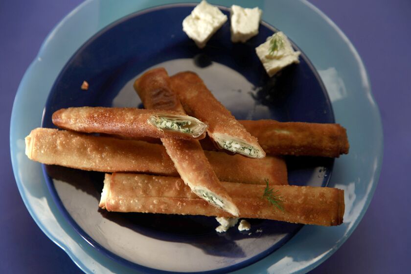 LOS ANGELES, CA., NOVEMBER 14, 2016-- Four Hanukkah recipes for the Food section; Feta Cheese Cigars. (Kirk McKoy / LOS ANGELES TIMES)