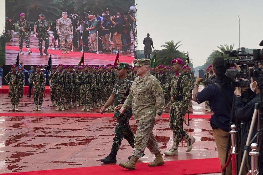 Gen. Mark Milley, chairman of the U.S. Joint Chiefs of Staff, at a welcome ceremony in Jakarta, Indonesia, on Sunday.