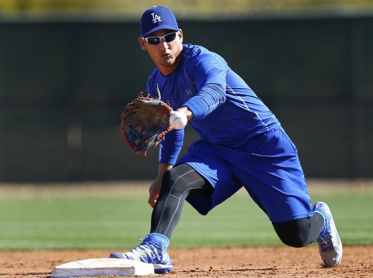 Dodgers infielder Alex Guerrero fields a ball Feb. 11 during spring training.