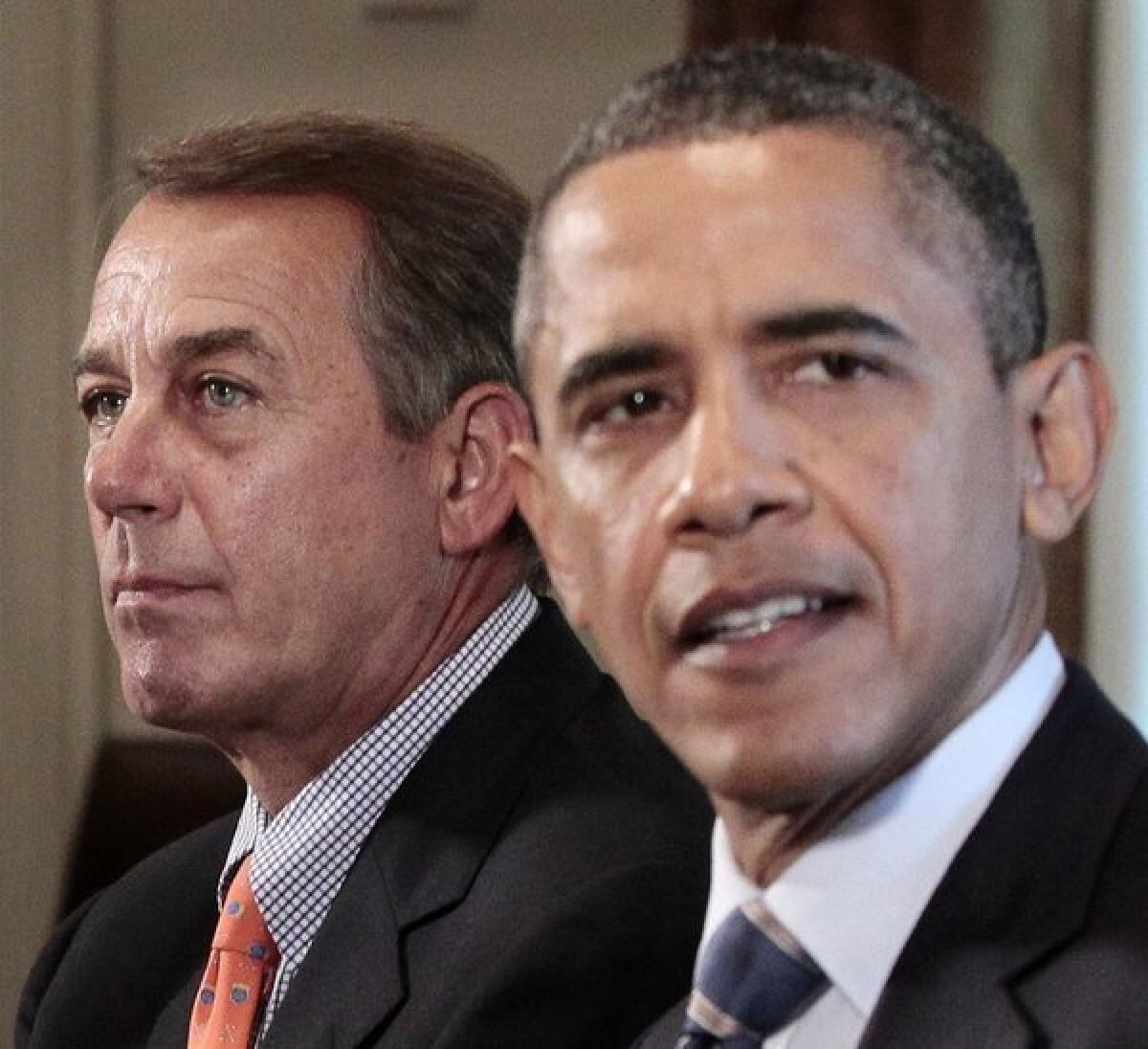 In this photo from July 2011, House Speaker John A. Boehner (R-Ohio) listens as President Obama speaks during a White House meeting with congressional leadership to discuss deficit reduction.