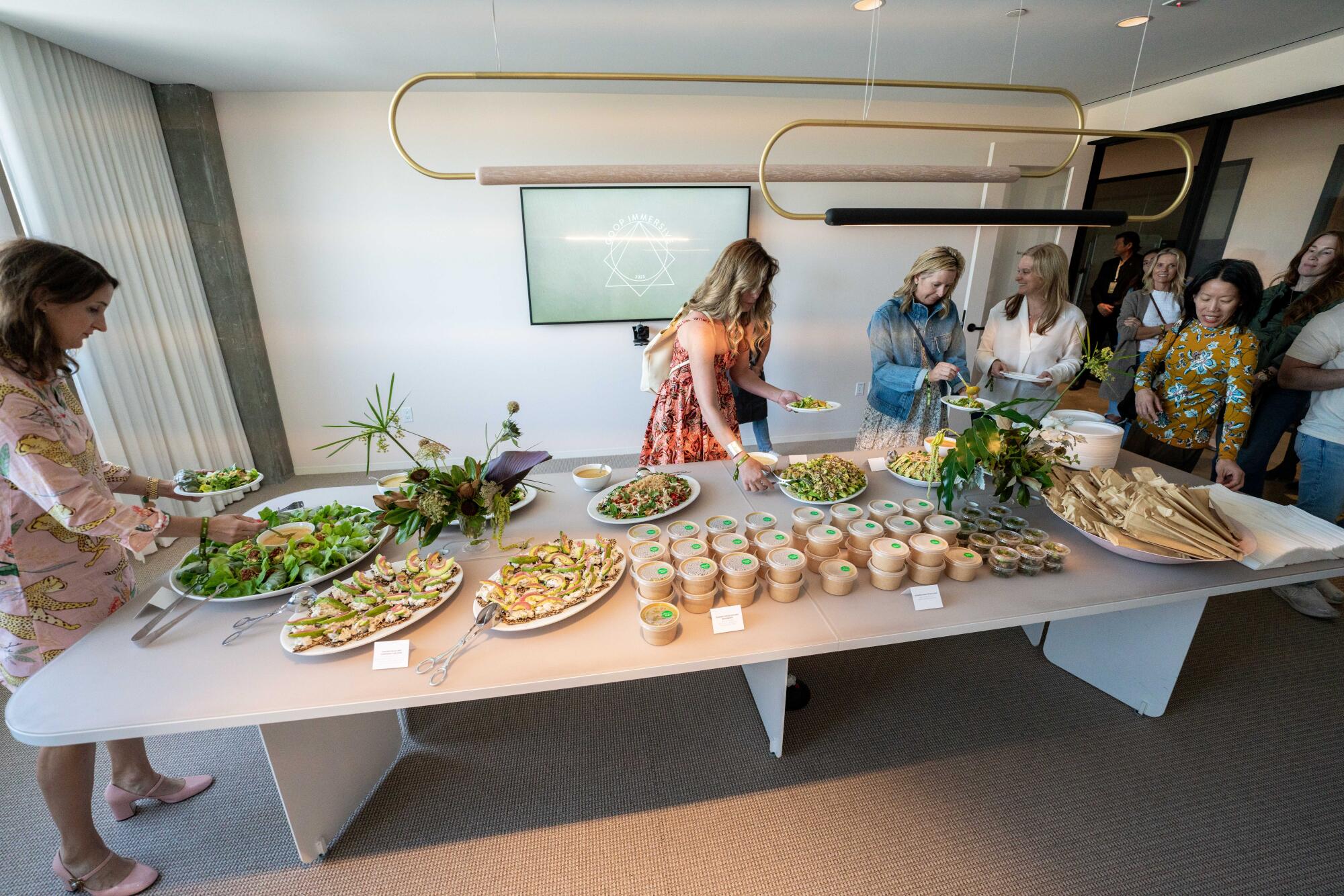 Salads and bone broth were served at the Goop event in Santa Monica.