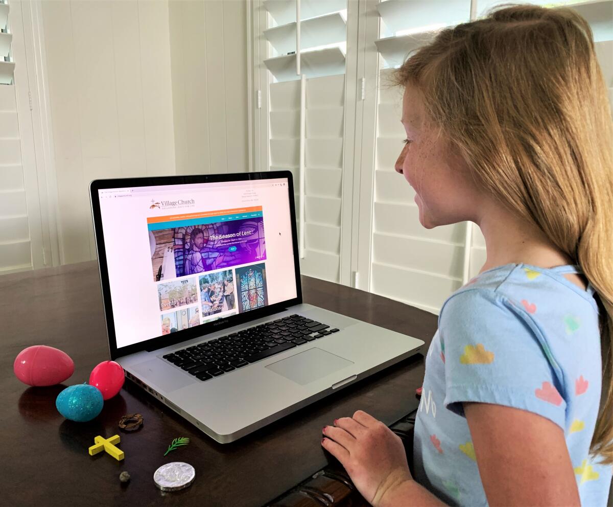 8-year-old Taylor Noon of Rancho Santa Fe gets ready for the Village Church Easter Storytelling on April 4.