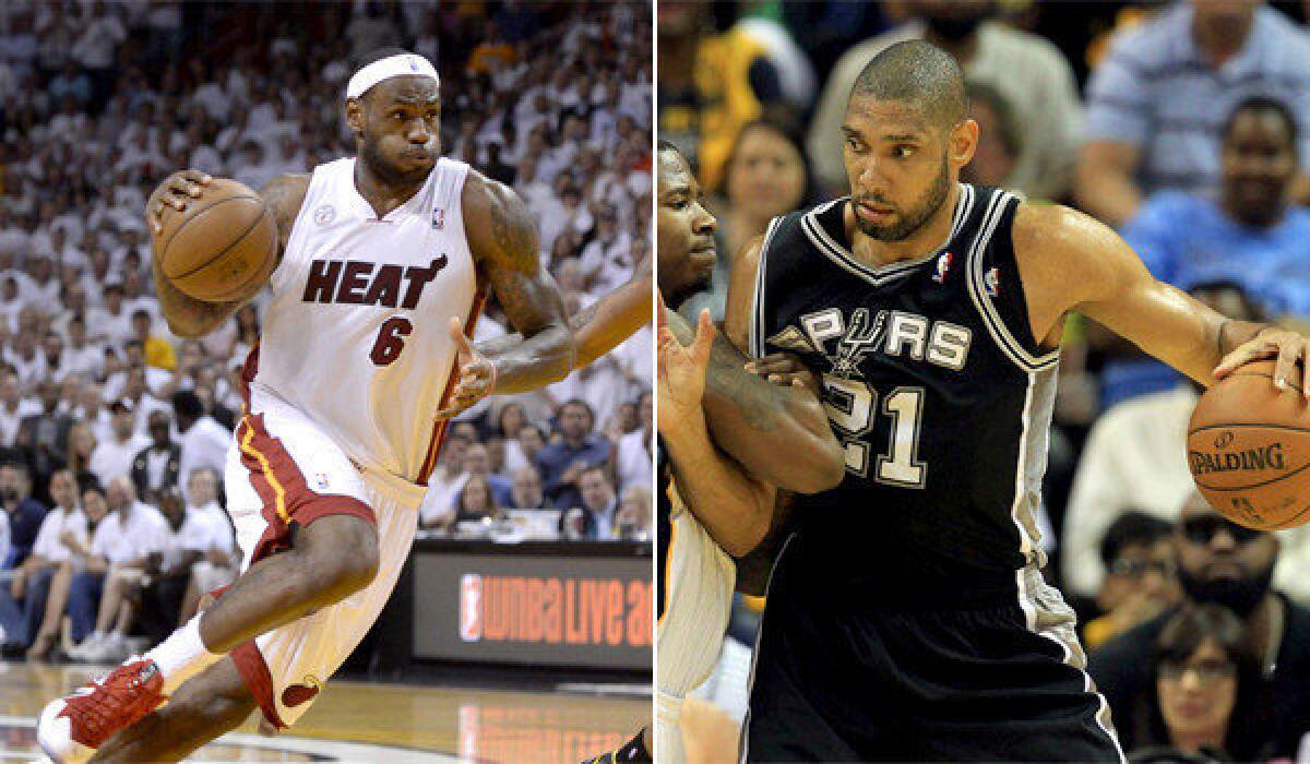 LeBron James is averaging 26.8 points per game for the Heat while Tim Duncan has been putting up 17.8 points per for the Spurs.