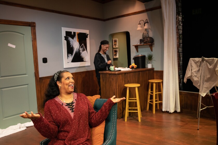 Cheri VandenHeuvel and Donna Simone Johnson in the world premiere of "A Hit Dog Will Holler" at Skylight Theatre.