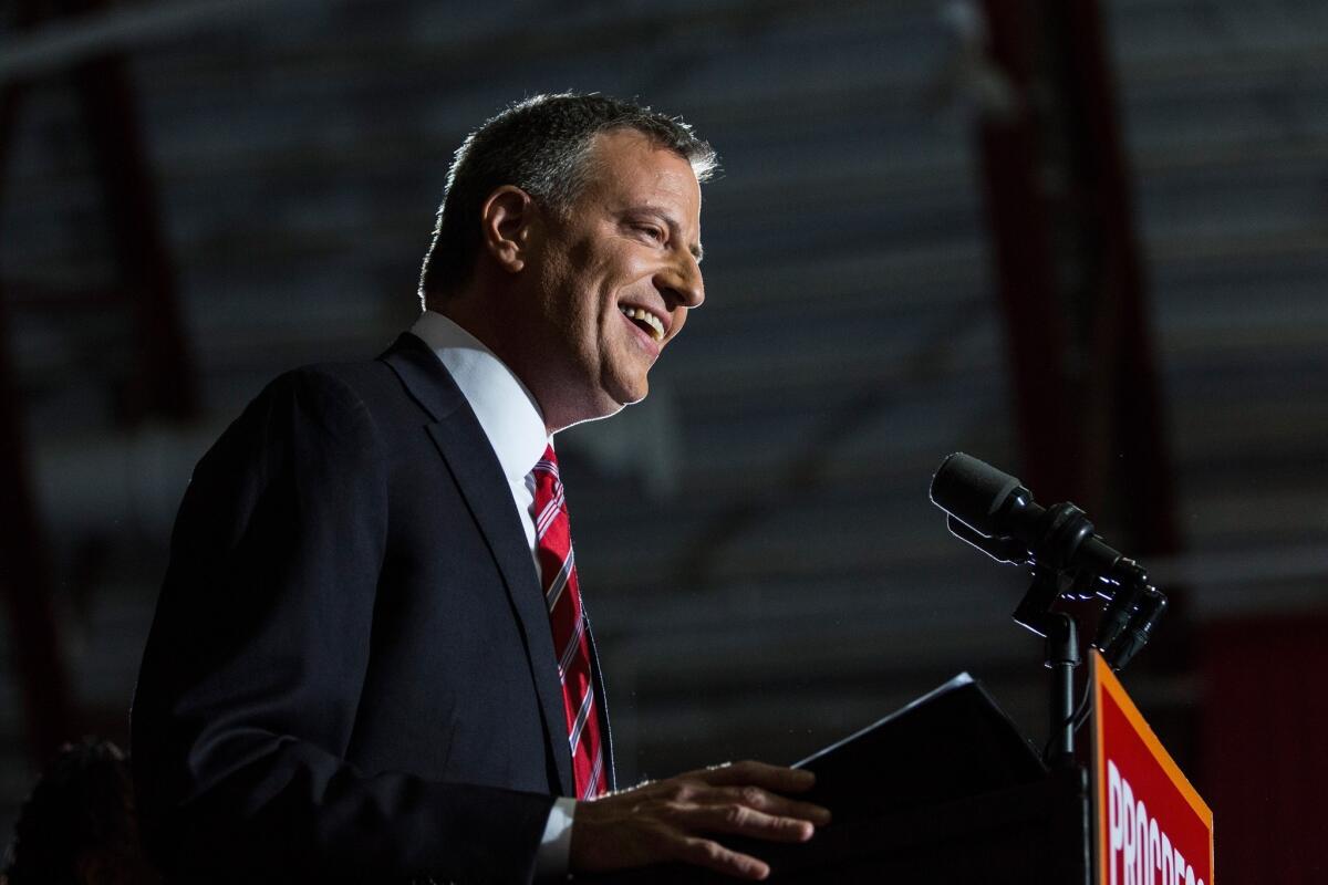 Newly elected Mayor Bill de Blasio speaks at his election night party in New York City.