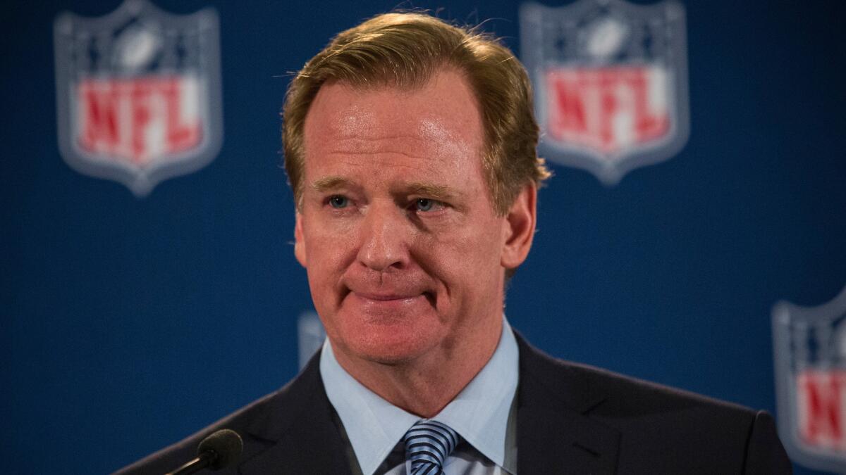 NFL Commissioner Roger Goodell speaks during a news conference in New York last month.