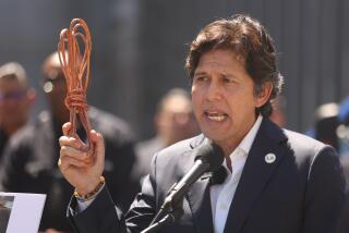 Los Angeles, CA - July 30: 14th District Los Angeles City Council Member Kevin de Leon speaks while holding copper wire on Tuesday, July 30, 2024 in Los Angeles, CA. (Michael Blackshire / Los Angeles Times)