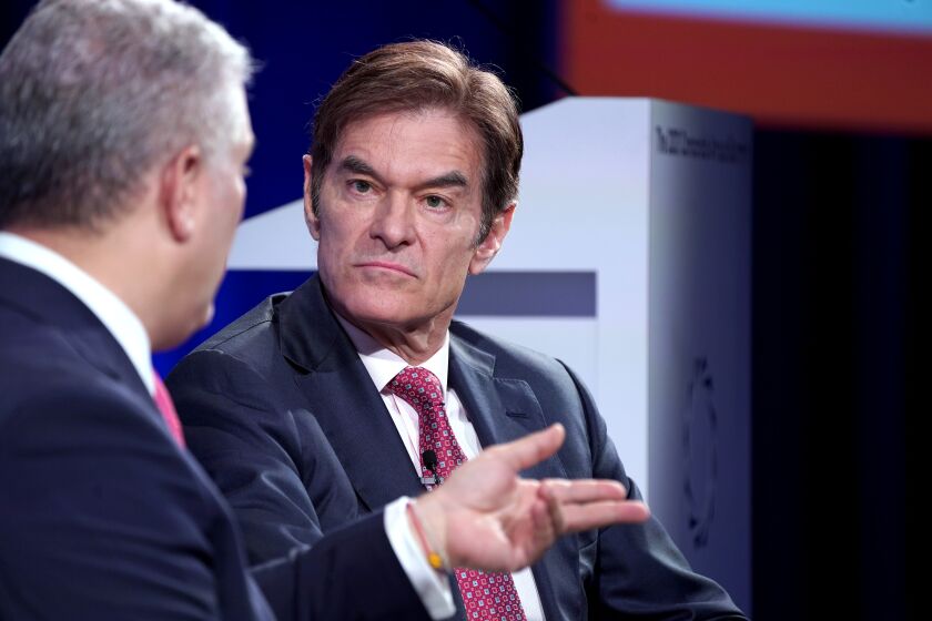 NEW YORK, NEW YORK - SEPTEMBER 21: Dr. Mehmet Oz (R), Professor of Surgery, Columbia University speaks onstage during the 2021 Concordia Annual Summit - Day 2 at Sheraton New York on September 21, 2021 in New York City. (Photo by Leigh Vogel/Getty Images for Concordia Summit)