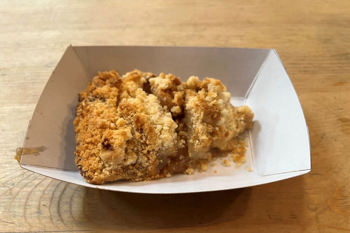 Mom's Pie House makes this delicious apple crumb pie, along with a strawberry rhubarb, bumbleberry, pecan pie and more.