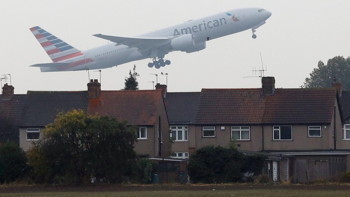 An airliner takes off from London's Heathrow Airport on Oct. 25, 2016.