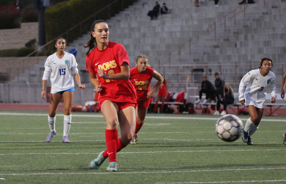 Senior center back Mia Adams is one of the stalwarts for the 14-1 Dons.