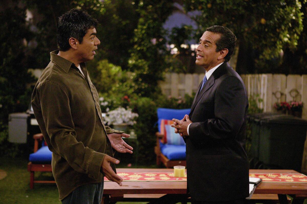 L.A. Mayor Antonio Villaraigosa pays a personal visit to George Lopez on the comedian's TV show in 2005. He made a cameo on another Lopez show in 2016.