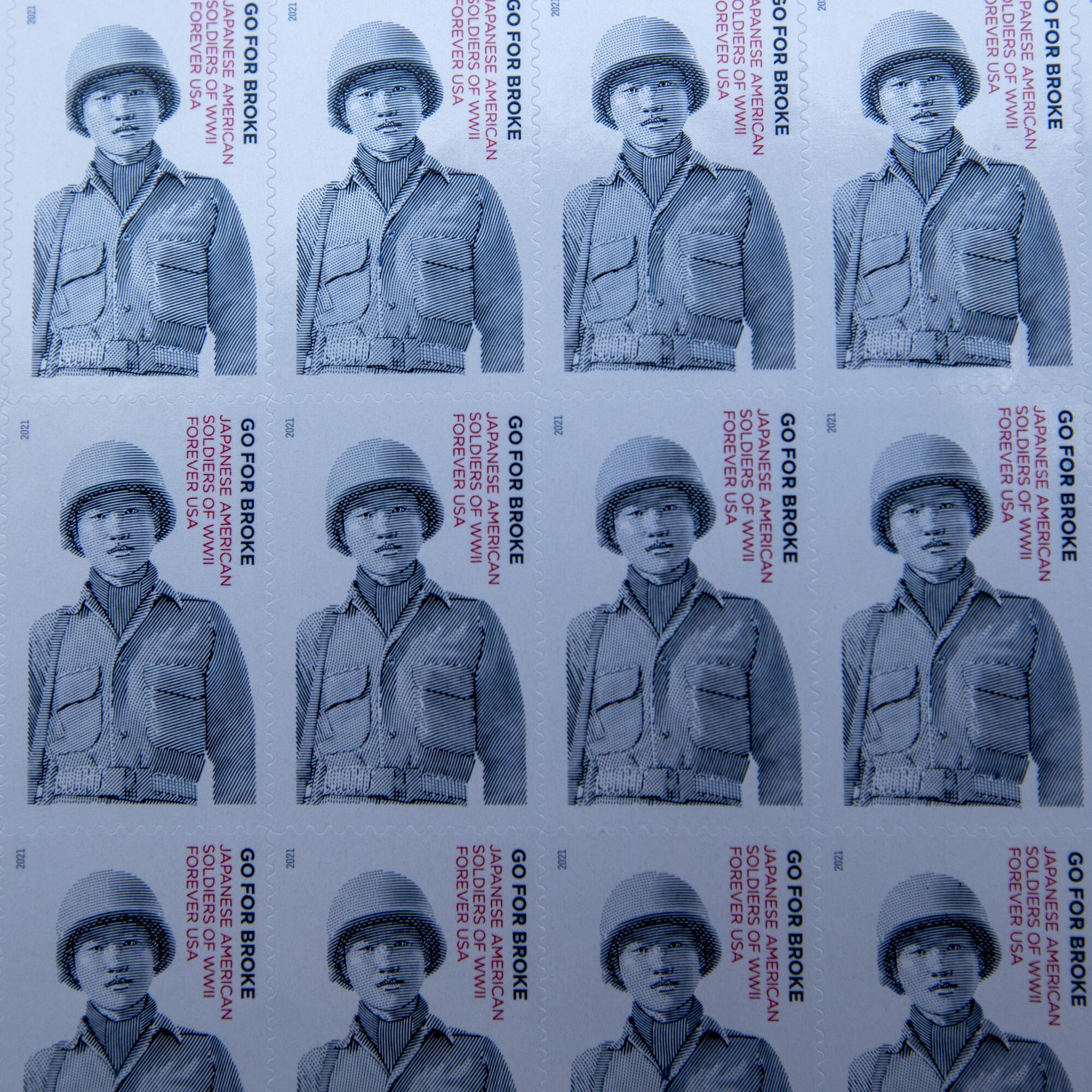 New US Postal stamps "Go For Broke" at the Japanese American National Museum.