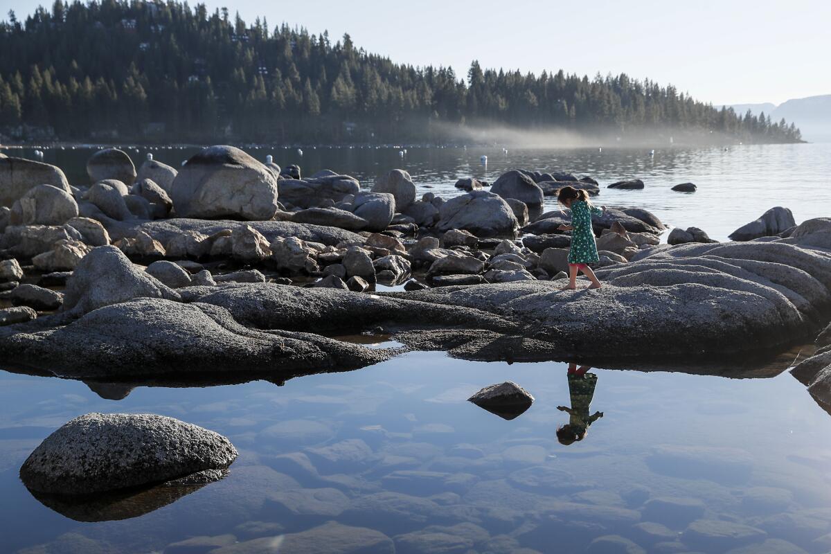 Audrey Fong explores a collection of boulders in Zephyr Cove
