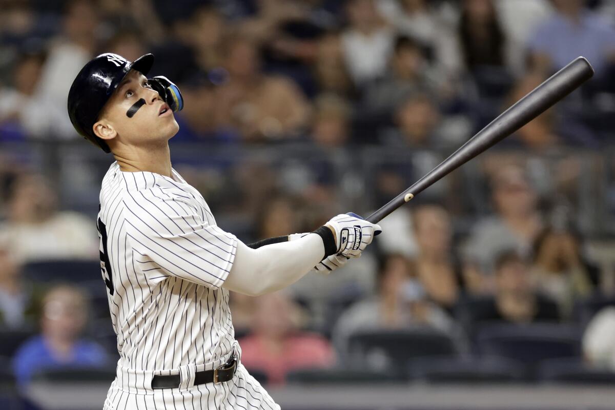 New York Yankees' Aaron Judge at bat.
