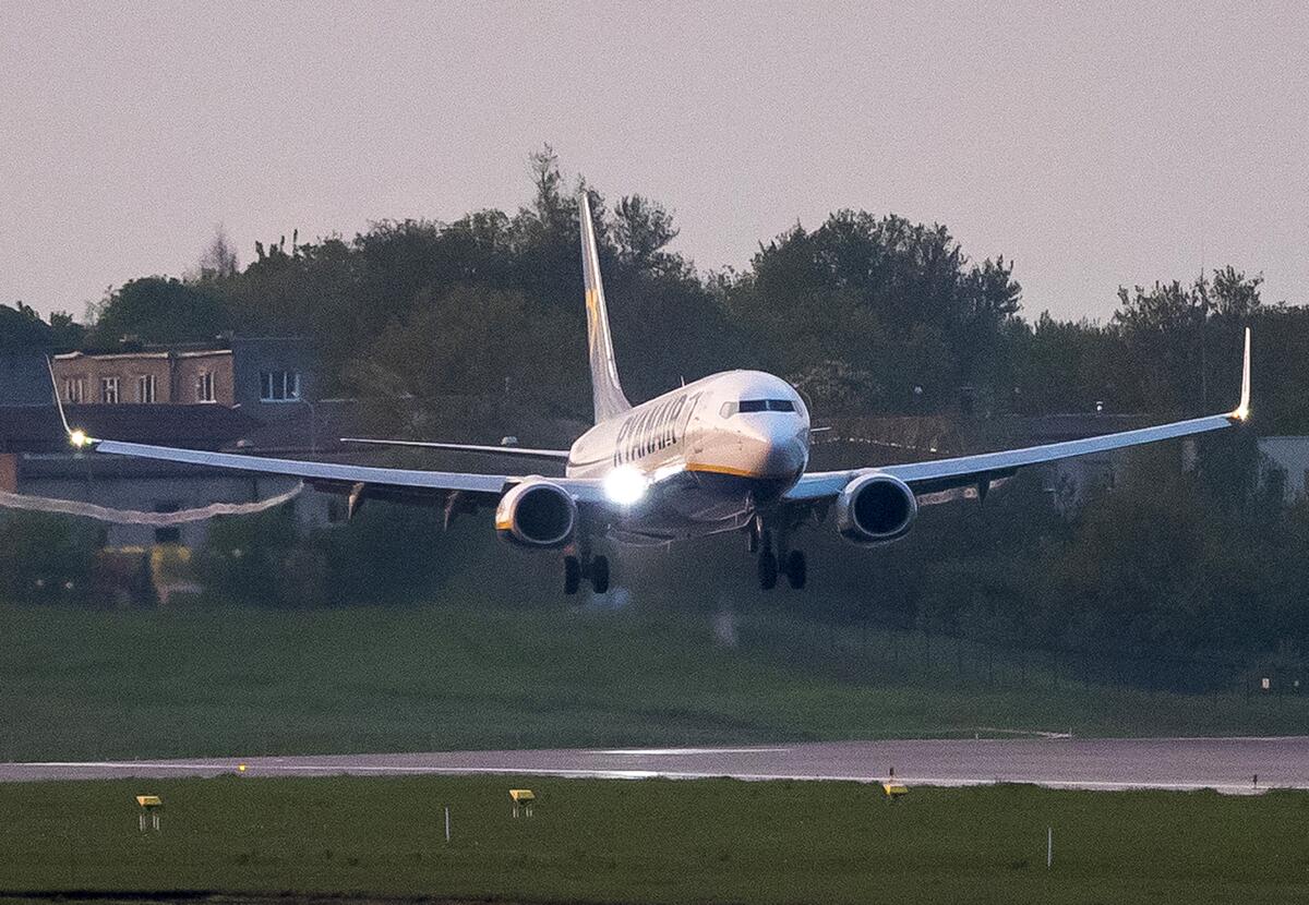 A Ryanair plane that was carrying Belarus opposition journalist Raman Pratasevich lands  in Lithuania, on May 23, 2021.