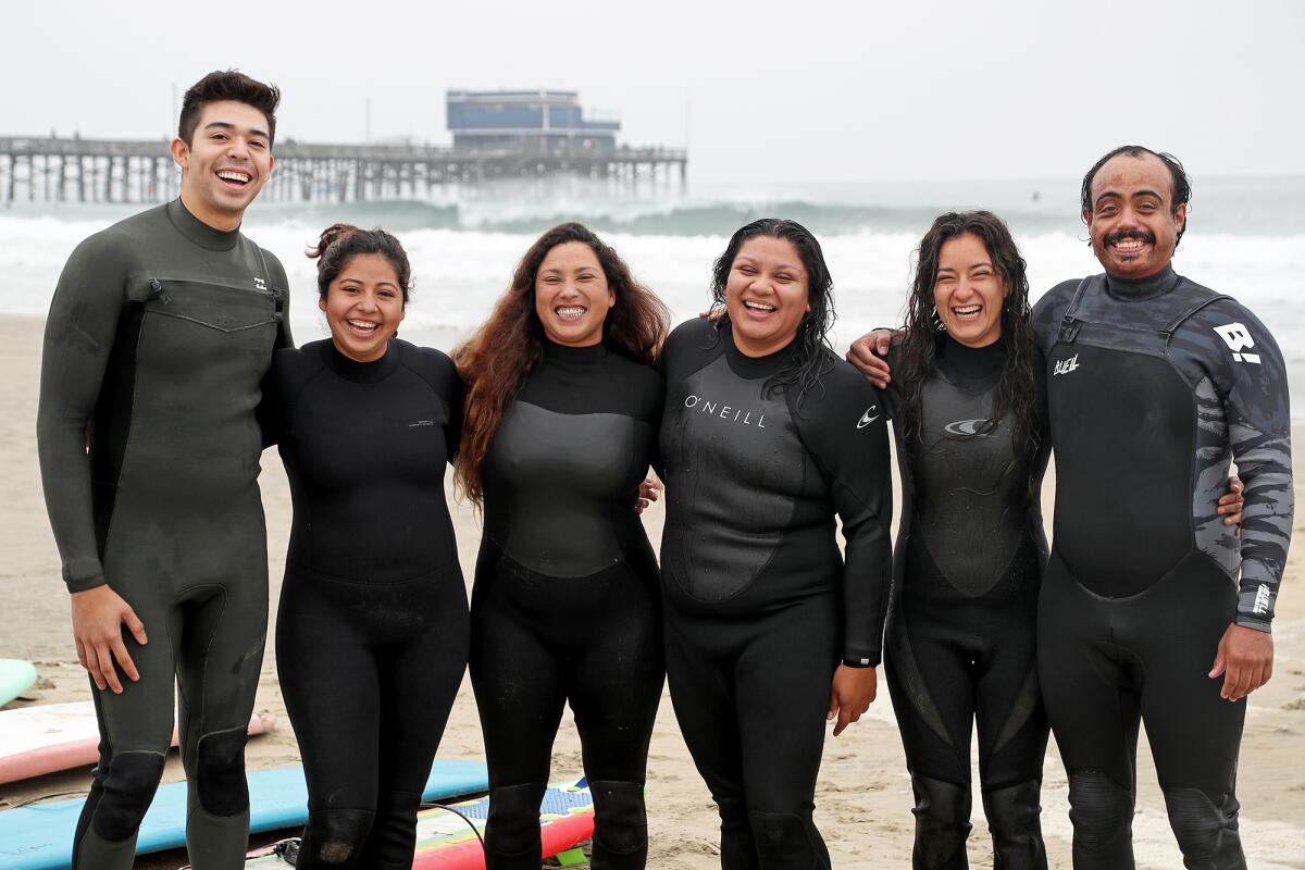 From left, Travis Martinez, Alexandra Razo, Vanessa Yeager, Susan Loya, Azalea Ugalde and Cesar Venegas in Newport Beach.