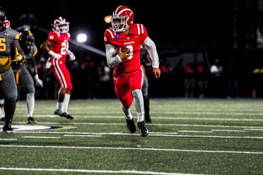 Mater Dei quarterback Bryce Young rushed for four touchdowns in a 34-18 win over St. Frances.