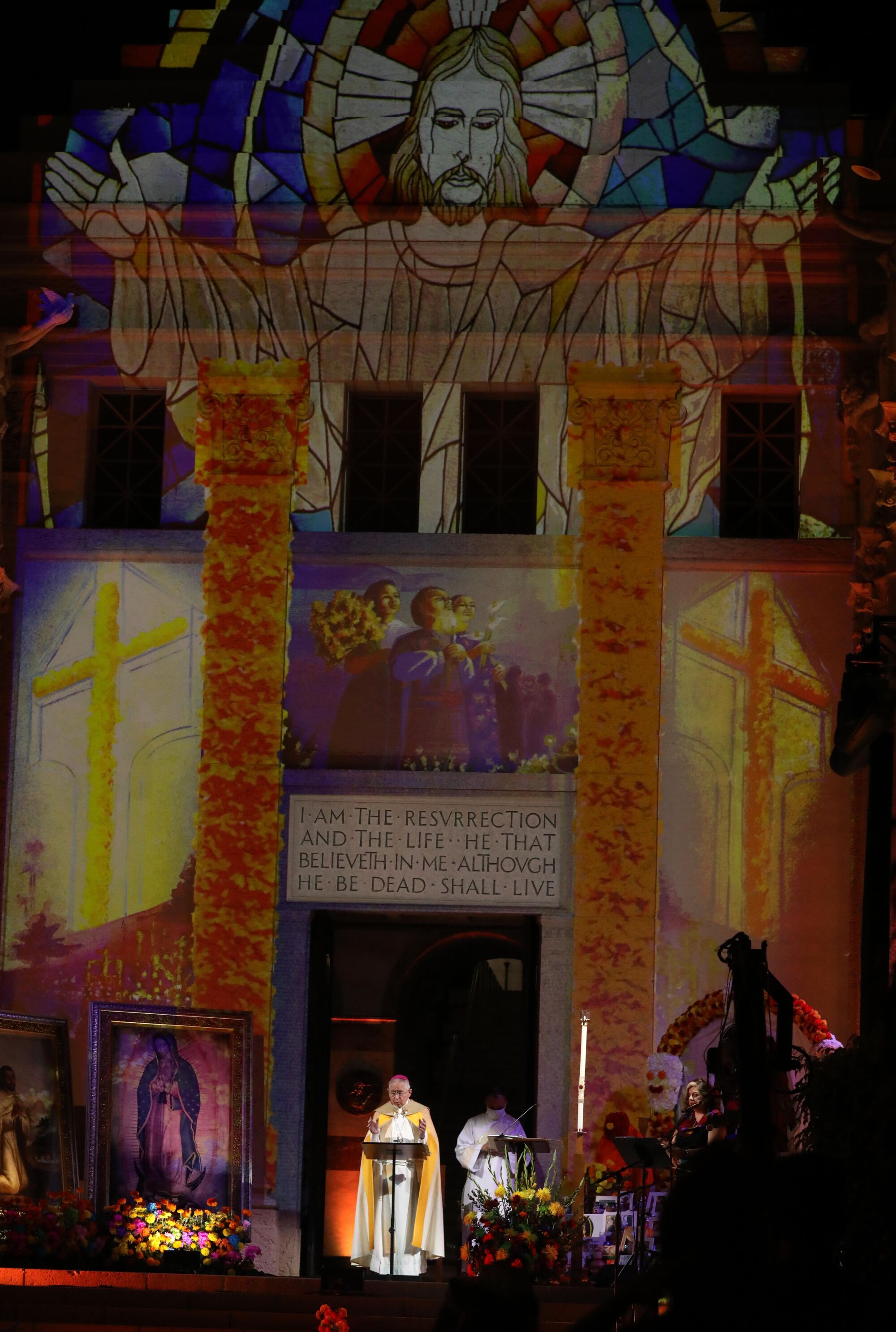 Archbishop Jose Gomez presides over a Dia de los Muertos Vigil and Service at Calvary Cemetery in Los Angeles.