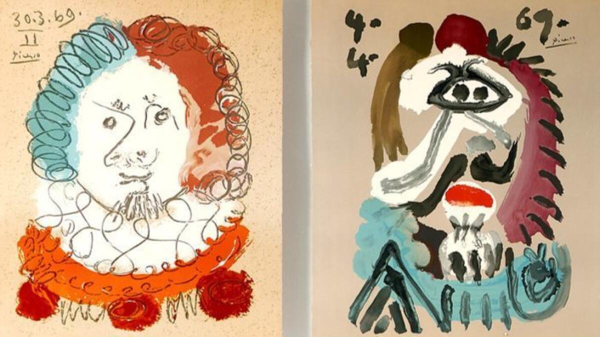 Five Pablo Picasso lithographs from his "Imaginary Portraits" series that once hung in the Los Angeles Times community room were auctioned by Toomey & Co. Auctioneers in June 2018, selling for $16,250. (Toomey & Co. Auctioneers)