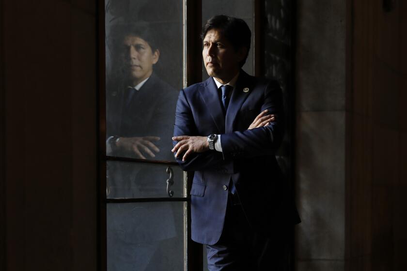 LOS ANGELES-CA-APRIL 6, 2022: LA City Councilman Kevin de Leon is photographed at City Hall on Wednesday, April 6, 2022. (Christina House / Los Angeles Times)