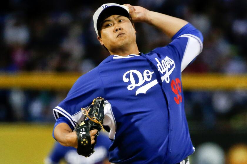 Dodgers starting pitcher Hyun-Jin Ryu did not give up a hit in two innings of work against the Padres on March 12. He's been experiencing shoulder soreness since his last start on March 17.