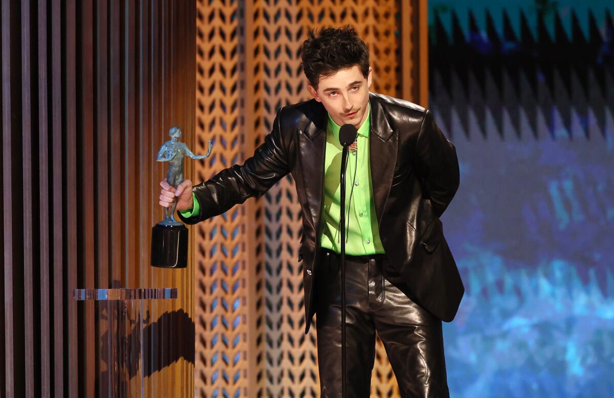 SAG Awards: Timothée Chalamet wins best actor, shaking up Oscar race ...