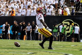 BOULDER, CO - SEPTEMBER 30, 2023: USC Trojans safety Max Williams (4) reacts after scoring.