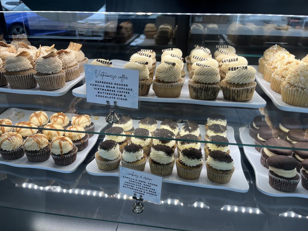 The full cases at Pure Cupcakes in Del Mar Highlands Town Center.