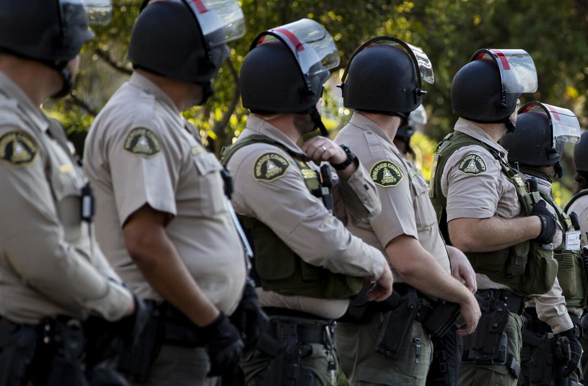 Riverside County sheriff's deputies stand in a row