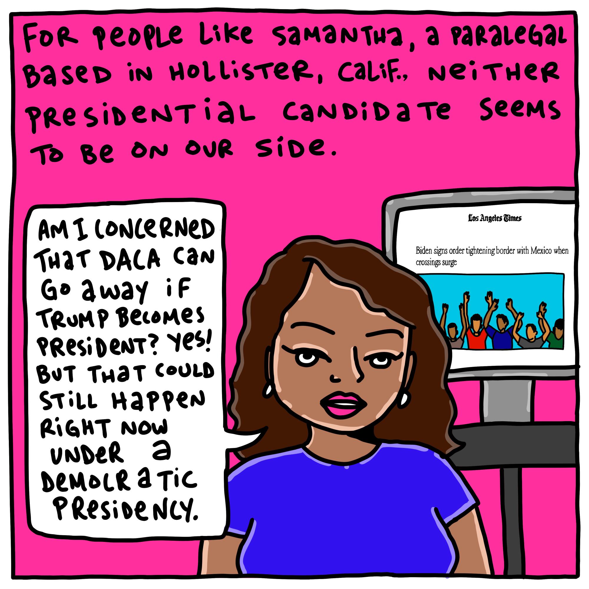For people like Samantha, a paralegal in Hollister, CA neither candidate seems to be on our side.