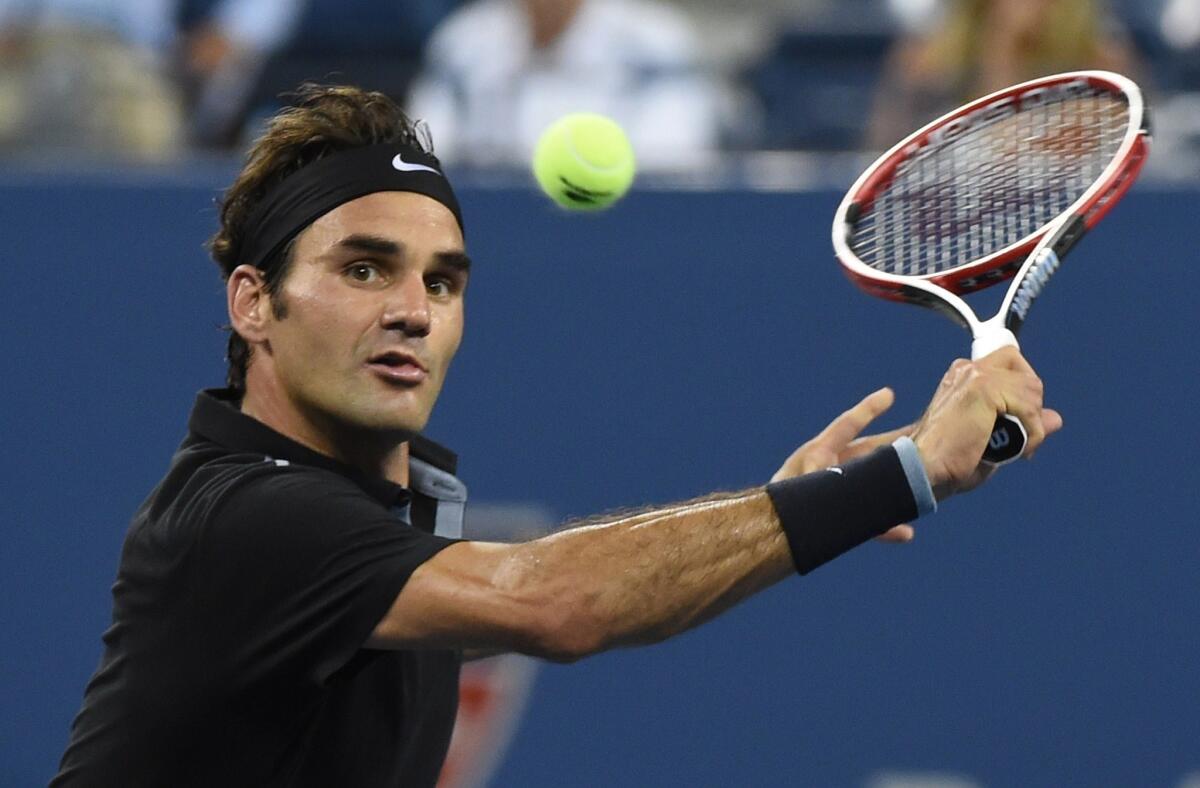 Roger Federer of Switzerland came back from a two-set deficit to defeat Gael Monfils of France, 4-6, 3-6, 6-4, 7-5, 6-2.