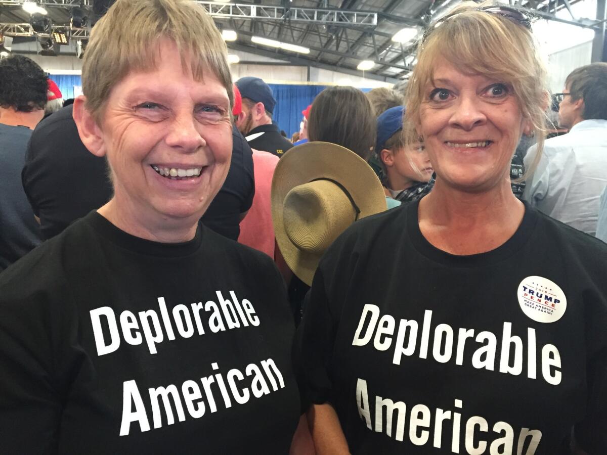 Kathy Smith, right, and her neighbor Tina Griffiths attend a Donald Trump rally in Colorado.