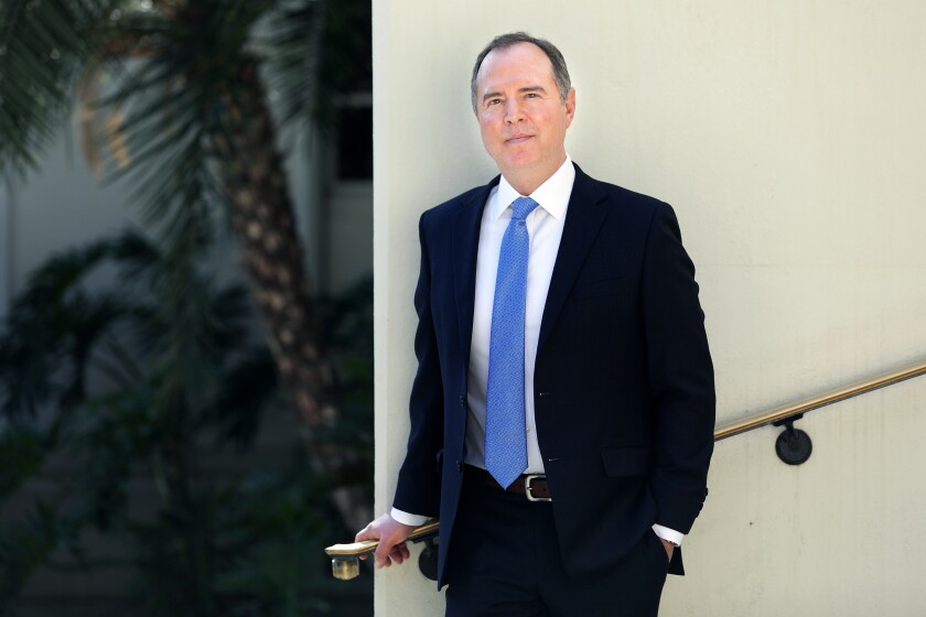 BURBANK-CA-OCTOBER 5, 2021: Democratic U.S. Rep. Adam Schiff is photographed outside of Burbank City Hall in Burbank, California on Tuesday, October 5, 2021. (Christina House / Los Angeles Times)