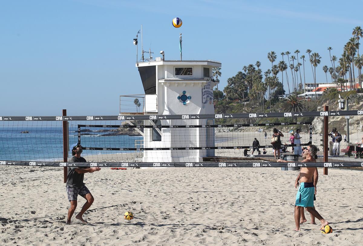 The Laguna Beach Lifeguard Tower stands next to the volleyball courts at Main Beach.