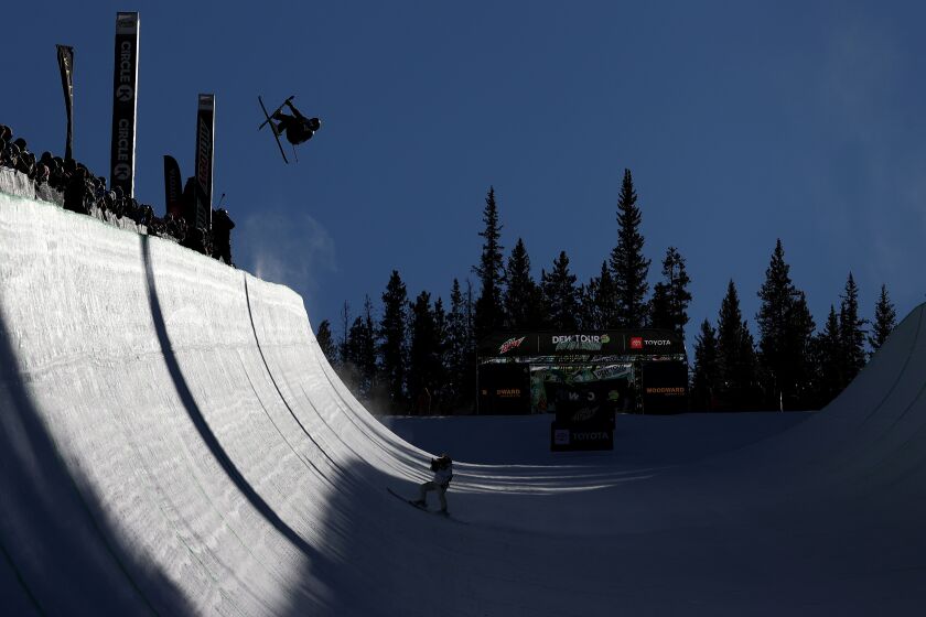 David Wise competes in the men’s ski superpipe final on Day 4 of the Dew Tour at Copper Mountain.