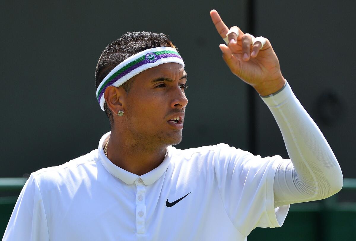 Nick Kyrgios was forced to turn his official Wimbledon headband inside out Friday during a match because it violated the All England Lawn Tennis Club's all-white clothing rules.