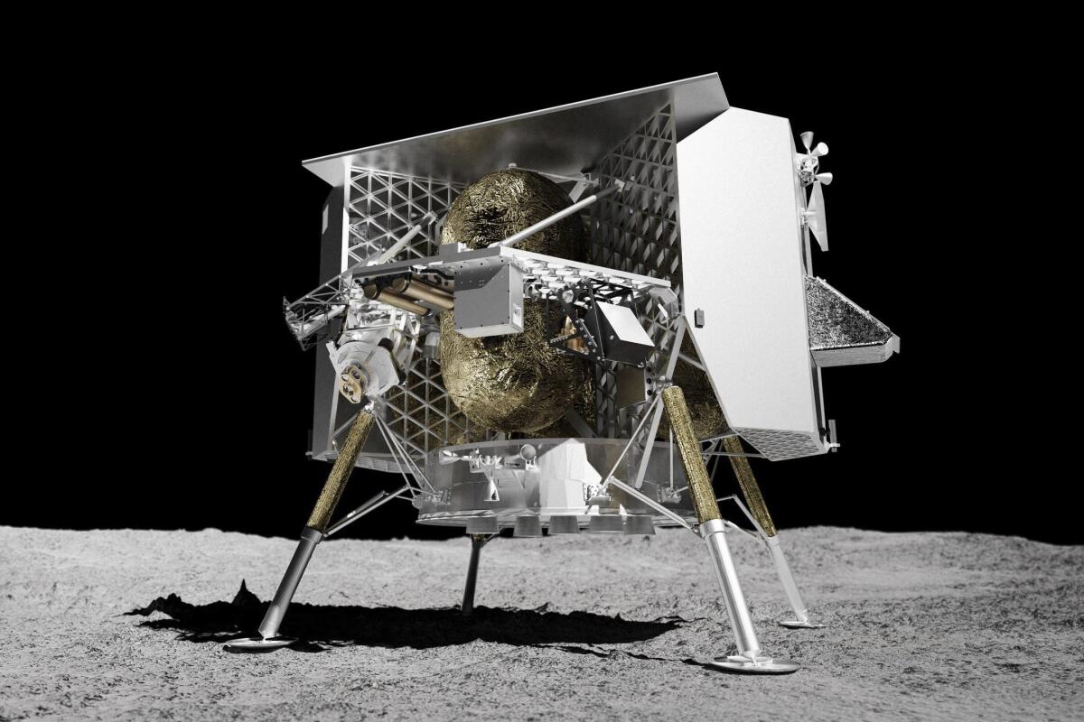 An illustration depicts the Peregrine on the surface of the moon, a destination the lunar lander never reached.